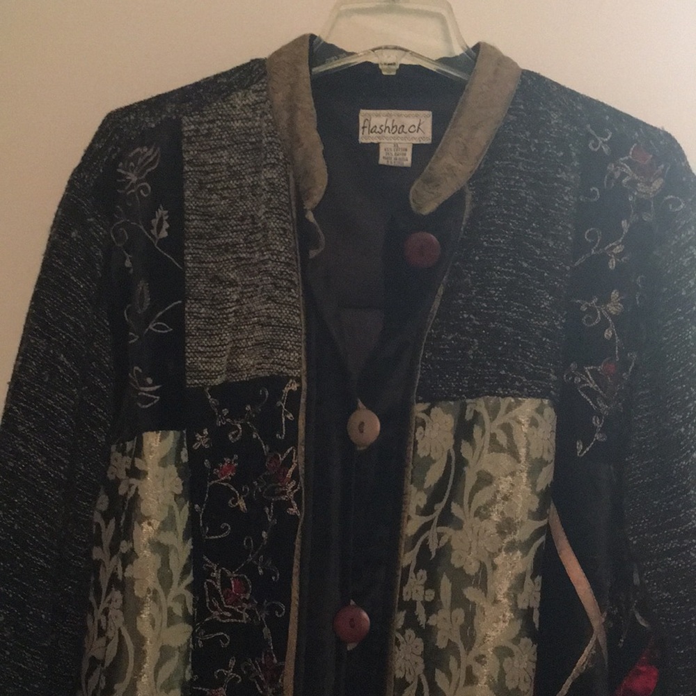 Lovely, slightly padded black, gold & burgundy, hand embroidered jacket/coat.